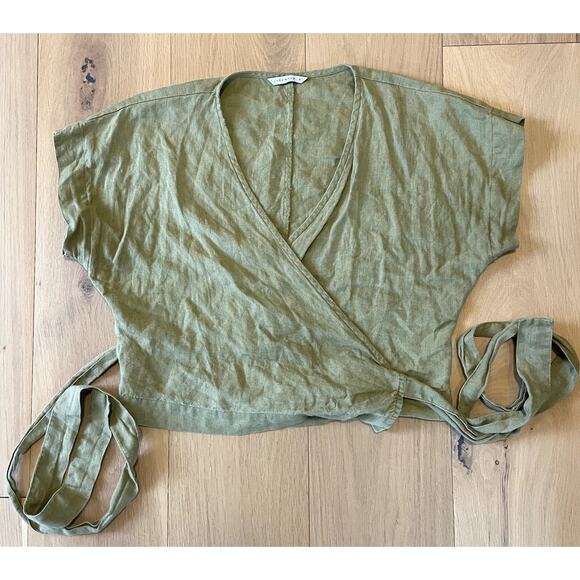 Linenfox Bonni Wrap Top - Olive & Ecru - Size Small - Picture 1 of 5